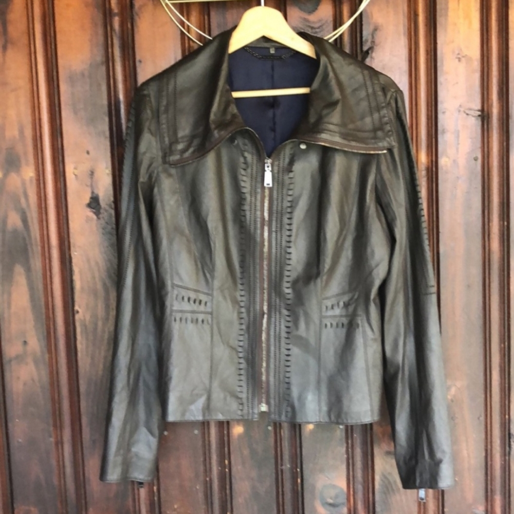Elie Tahari Chocolate Brown Lamb Leather Jacket